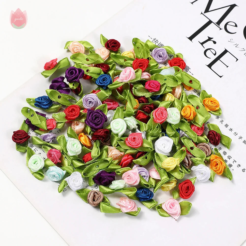 50Pcs 2cm Silk Bow-Knot Mini Artificial Rose Flower Heads Artificial Flower Heads Babs