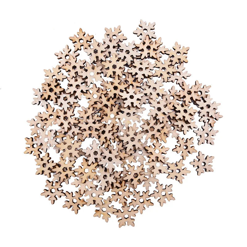 100pcs Wooden Christmas Ornaments DIY Snowflake Pendants Christmas Wood Ornaments Babs Style-B