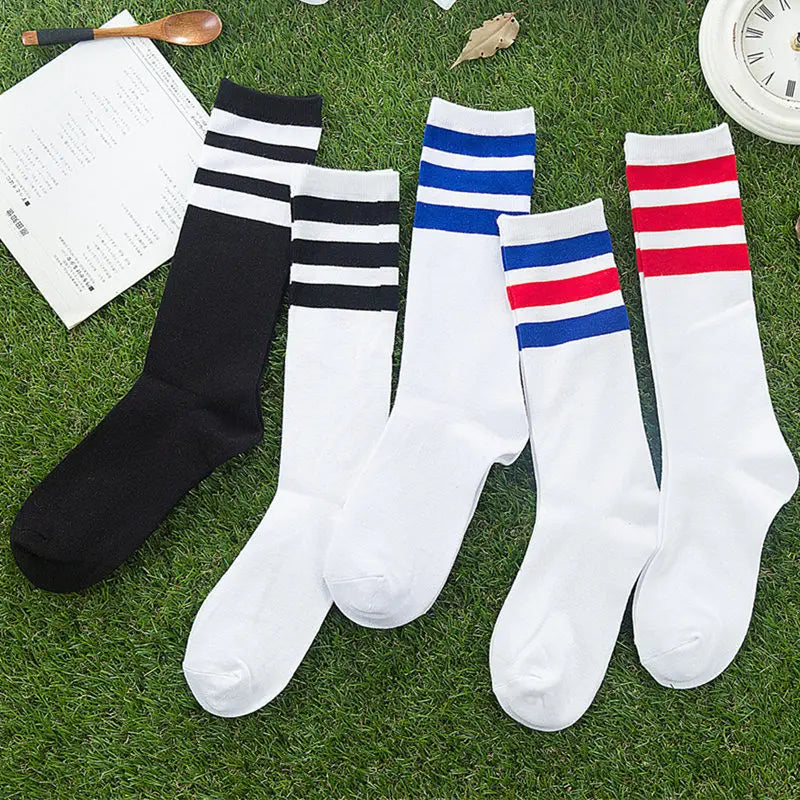 Three Stripes Cotton Crew Socks – Retro Hip Hop Skate Style Cotton Crew Socks Babs