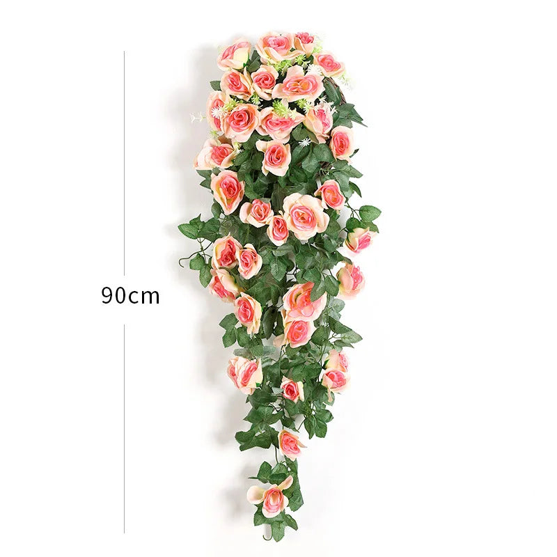 Artificial Silk Rose Wreath – Wall Hanging Floral Home Decor Decorative Floral Wreath Babs champagne