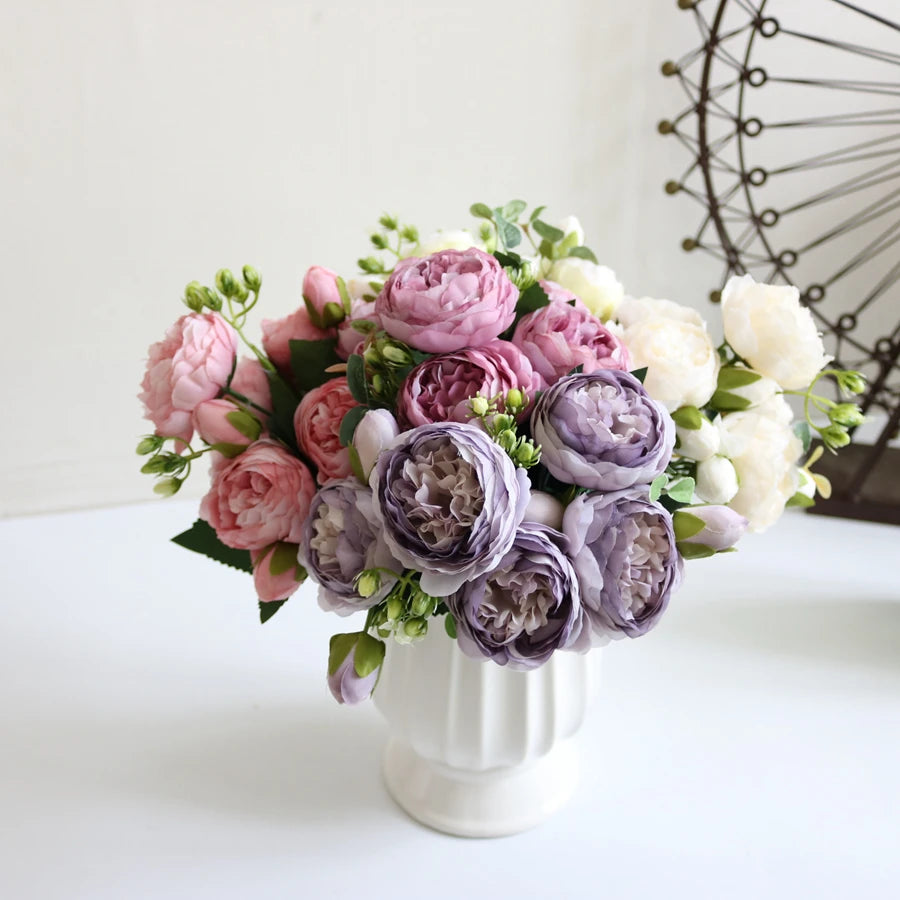 Silk Peony & Rose Artificial Bouquet – Wedding & Home Décor Artificial Flower Bouquet Babs