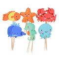 24pcs Ocean Animal Cupcake Toppers | Mermaid Party Cake Flags Cupcake Toppers Babs 24pcs