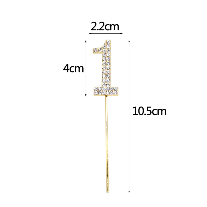 Glitter Rhinestone Number Cake Topper – Gold & Silver Decor Cake Topper Babs