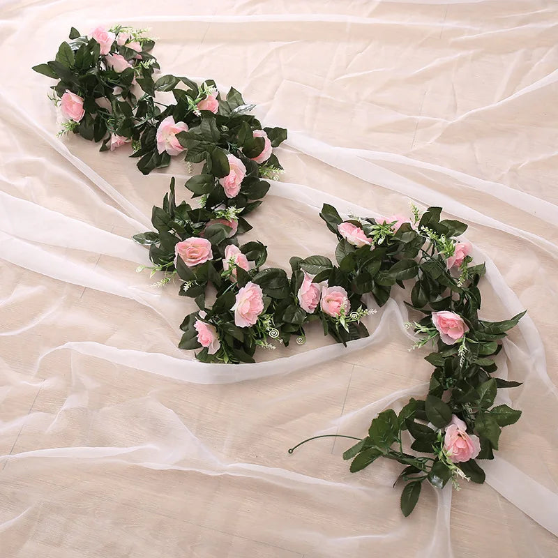Silk Artificial Rose Vine Garland – Faux Flower Wall Décor Artificial Flower Garland Babs Pink