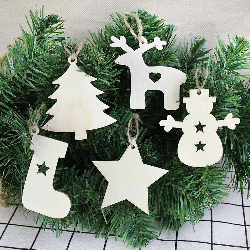 10pcs Wooden Christmas Tree Hanging Ornaments | Holiday Decor Christmas Ornaments Babs