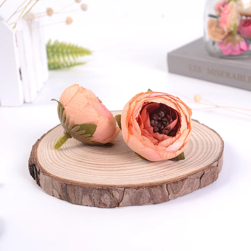 Silk Rose Camellia Artificial Flower Heads for Wedding & Home Décor Artificial Flower Heads Babs Light Orange 5Pcs