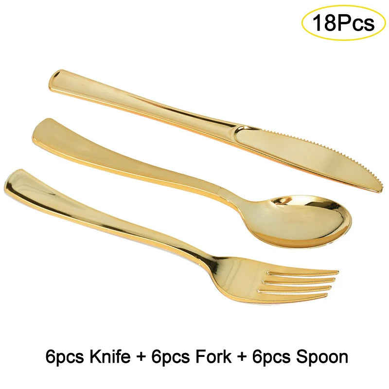 18Pcs Rose Gold Disposable Cutlery Set | Party Knives Forks Spoons Disposable Cutlery Set Babs