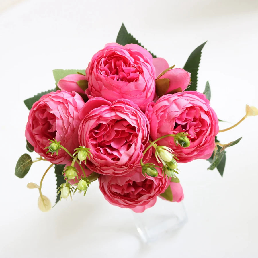 Silk Peony & Rose Artificial Bouquet – Wedding & Home Décor Artificial Flower Bouquet Babs Rose Red