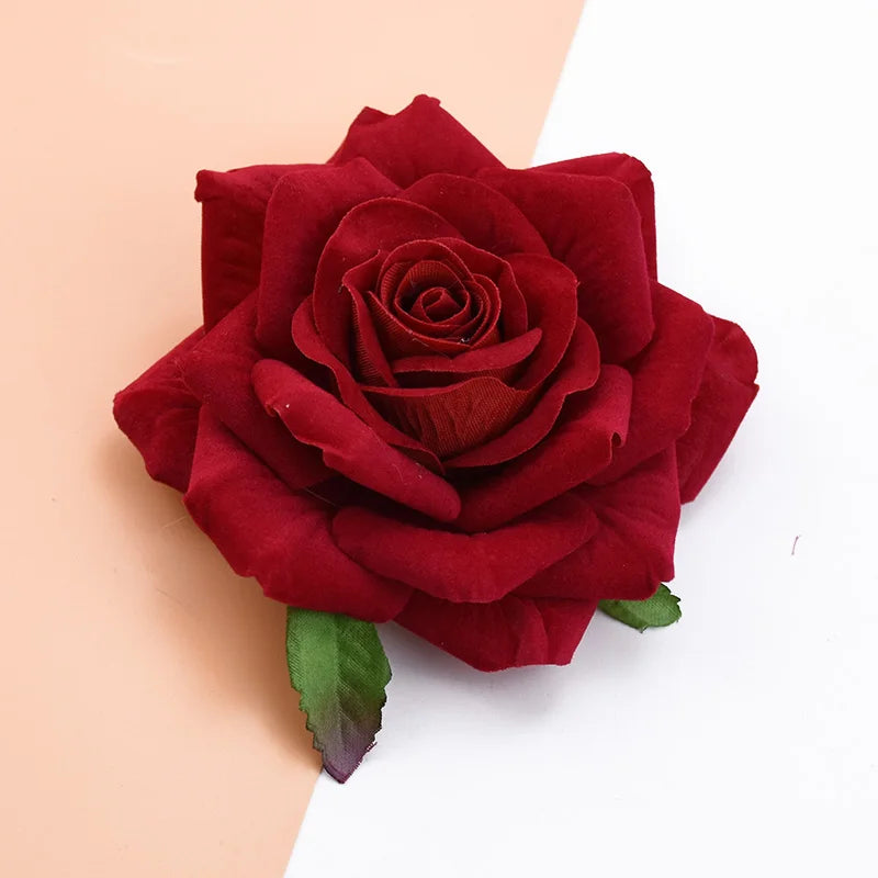 10 Pcs Velvet Artificial Rose Heads for Wedding & Home Decor Artificial Flower Heads Babs red