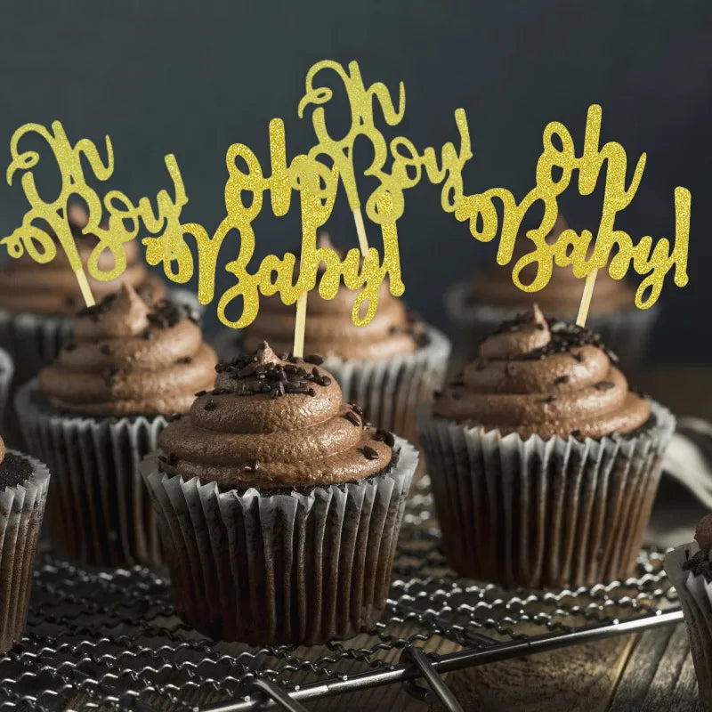 10Pcs Gold Oh Baby Cupcake Toppers – Baby Shower & Birthday Cupcake Toppers Babs