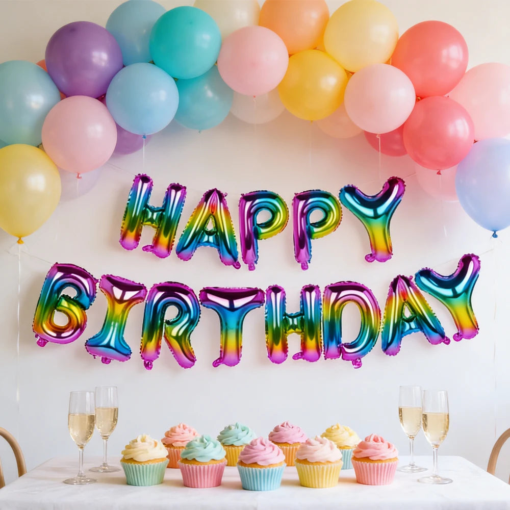 Gradient Rainbow Happy Birthday Foil Letter Balloons Party Decor Foil Letter Balloons Babs