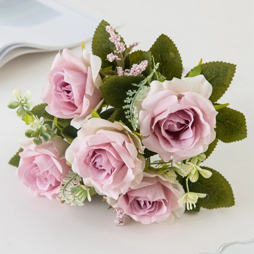 Silk Rose Artificial Bouquet – Wedding & Home Décor Gift Artificial Flower Bouquet Babs PURPLE 1 pc