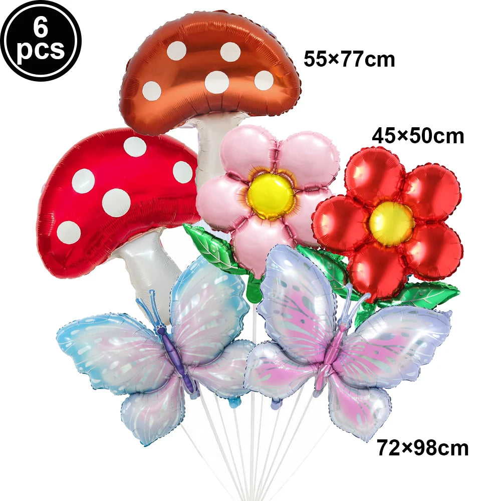 Fairy Mushroom Butterfly Rabbit Foil Balloon Set – Party Decor Party Balloon Set Babs iridescent As pictures show