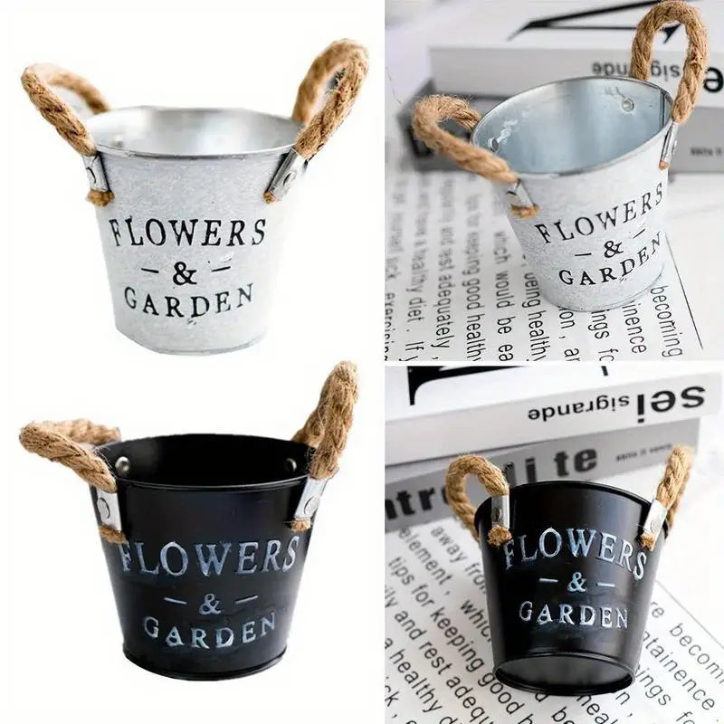 Retro Iron Letter Flower Bucket – Decorative Metal Planter Decorative Metal Planter Babs