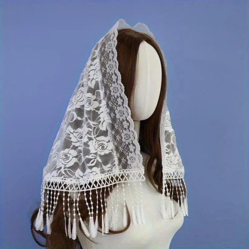 Embroidered Tassel Lace Veil – Spanish Mantilla Church Shawl Lace Mantilla Veil Babs