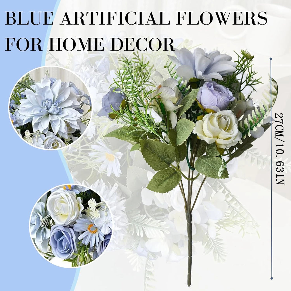 Artificial Silk Dahlia Hydrangea Rose Bouquet | Home & Wedding Artificial Flower Bouquet Babs Blue 4 pcs