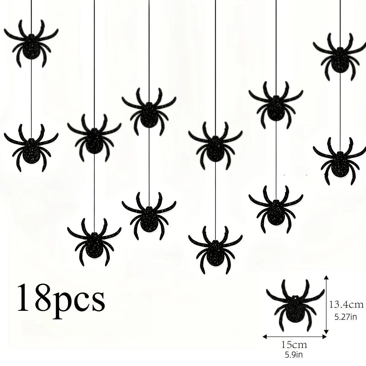 18pcs Halloween Glitter Black Spider Hanging Decorations Halloween Hanging Decor Babs 18pcs
