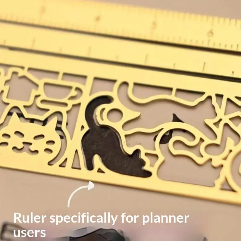 Cute Cat Brass Ruler Bookmark – 2-in-1 Measuring & Page Marker Ruler Bookmark Babs