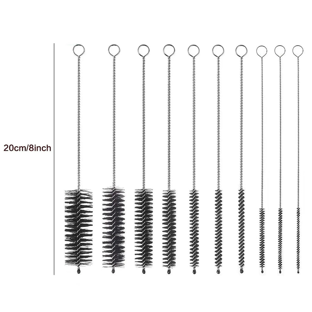 10-Piece Bottle Brush Set – Stainless Steel & Nylon Cleaner Bottle Cleaning Brush Set Babs