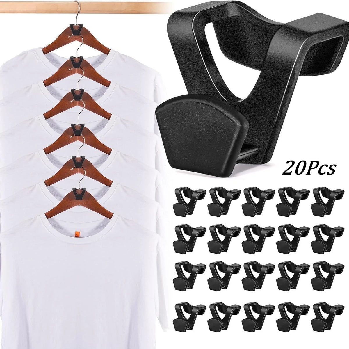 20-Pc Multicolored Clothes Hanger Connectors | Space Saver Hanger Connectors Babs 20cs Black