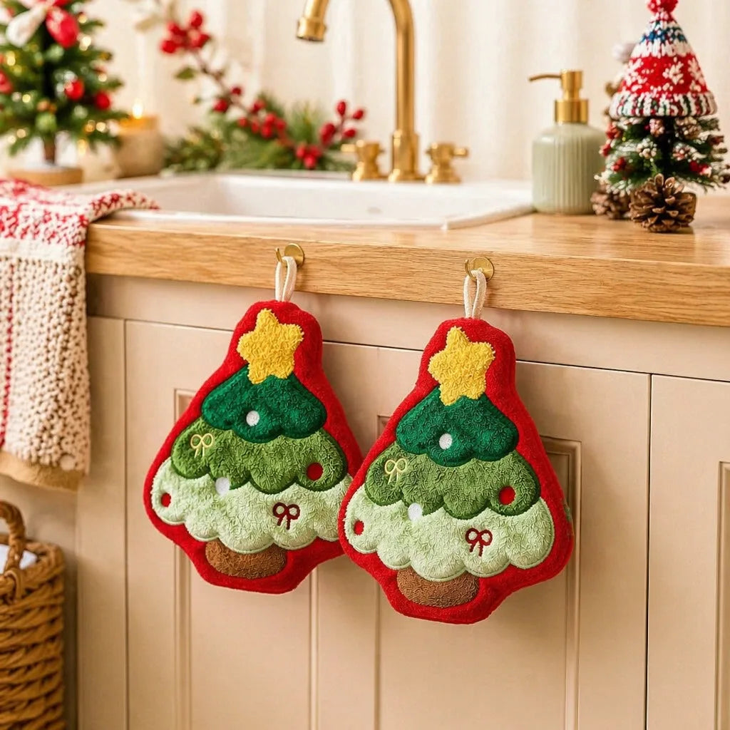 Christmas Hanging Hand Towels – Santa & Gingerbread Decor Holiday Hand Towels Babs