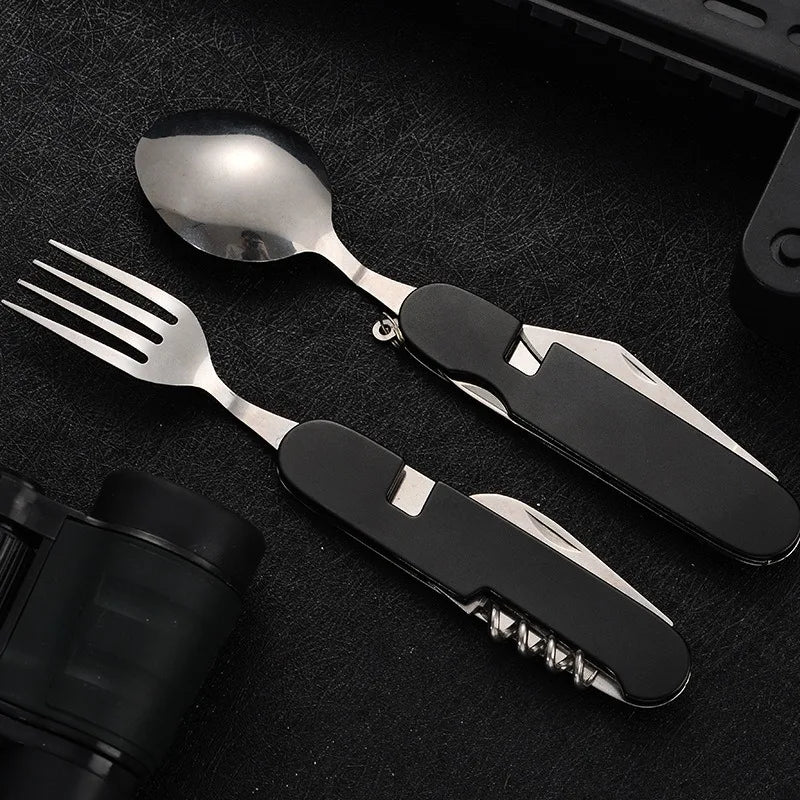 6-in-1 Foldable Camping Cutlery Set – Stainless Steel Utensils Camping Cutlery Set Babs