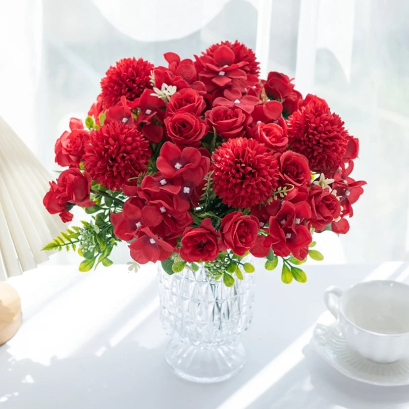 Silk Rose & Chrysanthemum Artificial Bouquet 29cm | 1-4pcs Artificial Flower Bouquet Babs