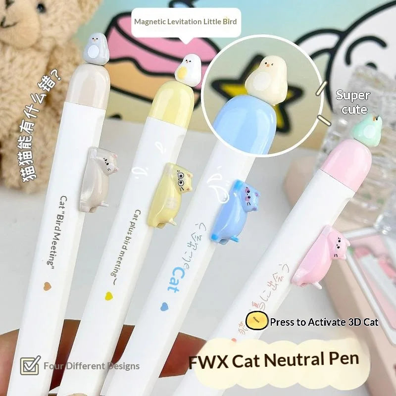 4-Pack Magnetic Cat Gel Pens 0.5mm Retractable Fast-Dry Ink Gel Pen Set Babs