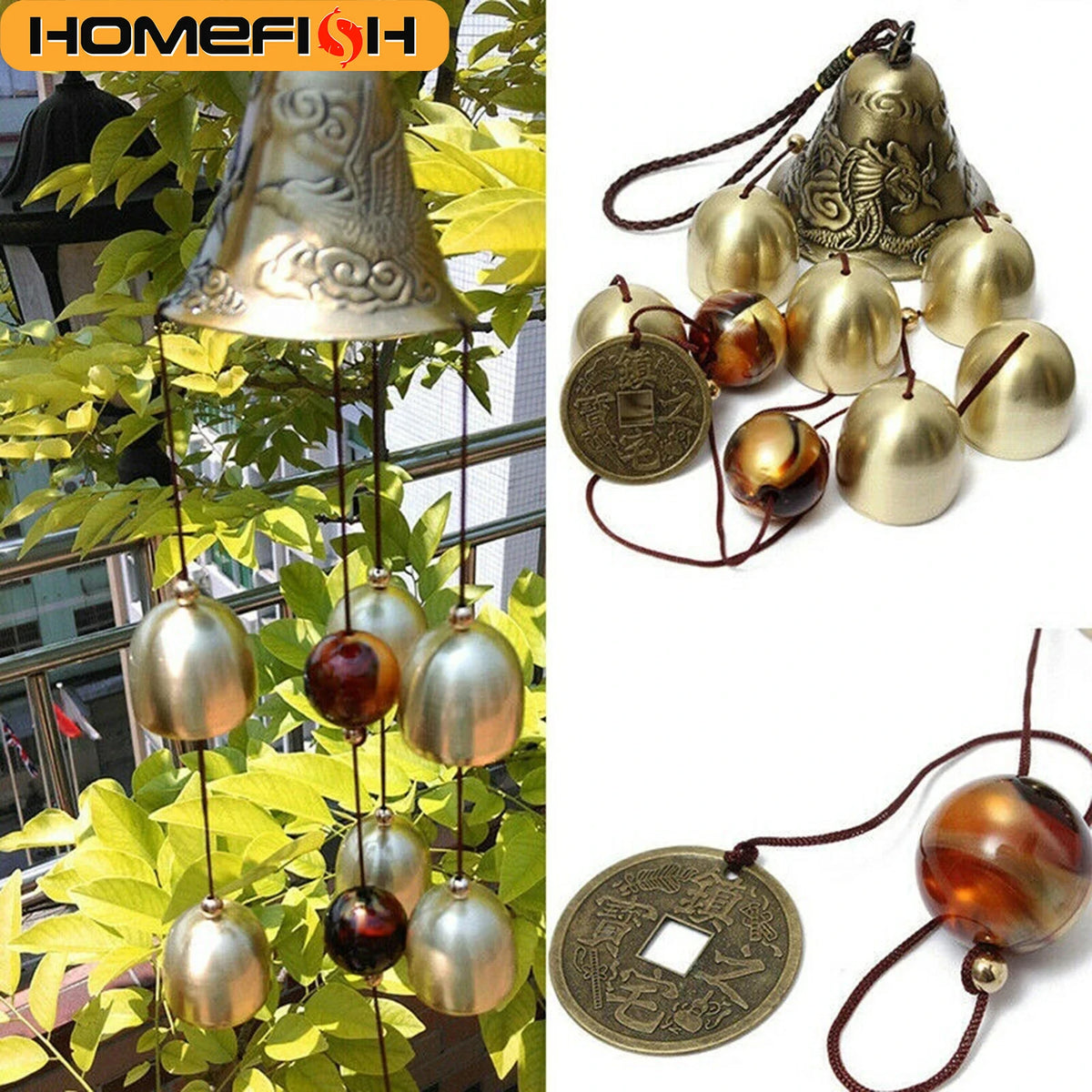 6 Copper Bell Metal Wind Chimes – Outdoor Yard & Garden Decor Outdoor Wind Chimes Babs Default Title