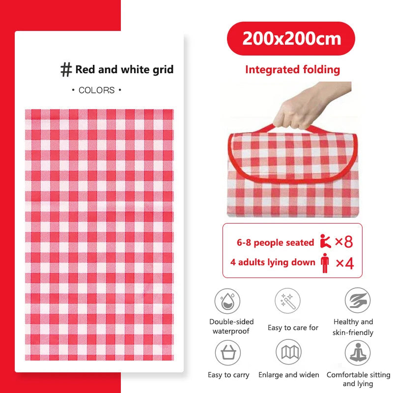 Large Waterproof Beach Blanket – Foldable Picnic Mat for Camping Outdoor Picnic Blanket Babs Red-200x200cm