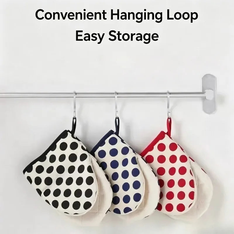 Polka Dot Oven Mitts – Heat-Resistant Thick Cotton Baking Gloves Oven Mitts Babs