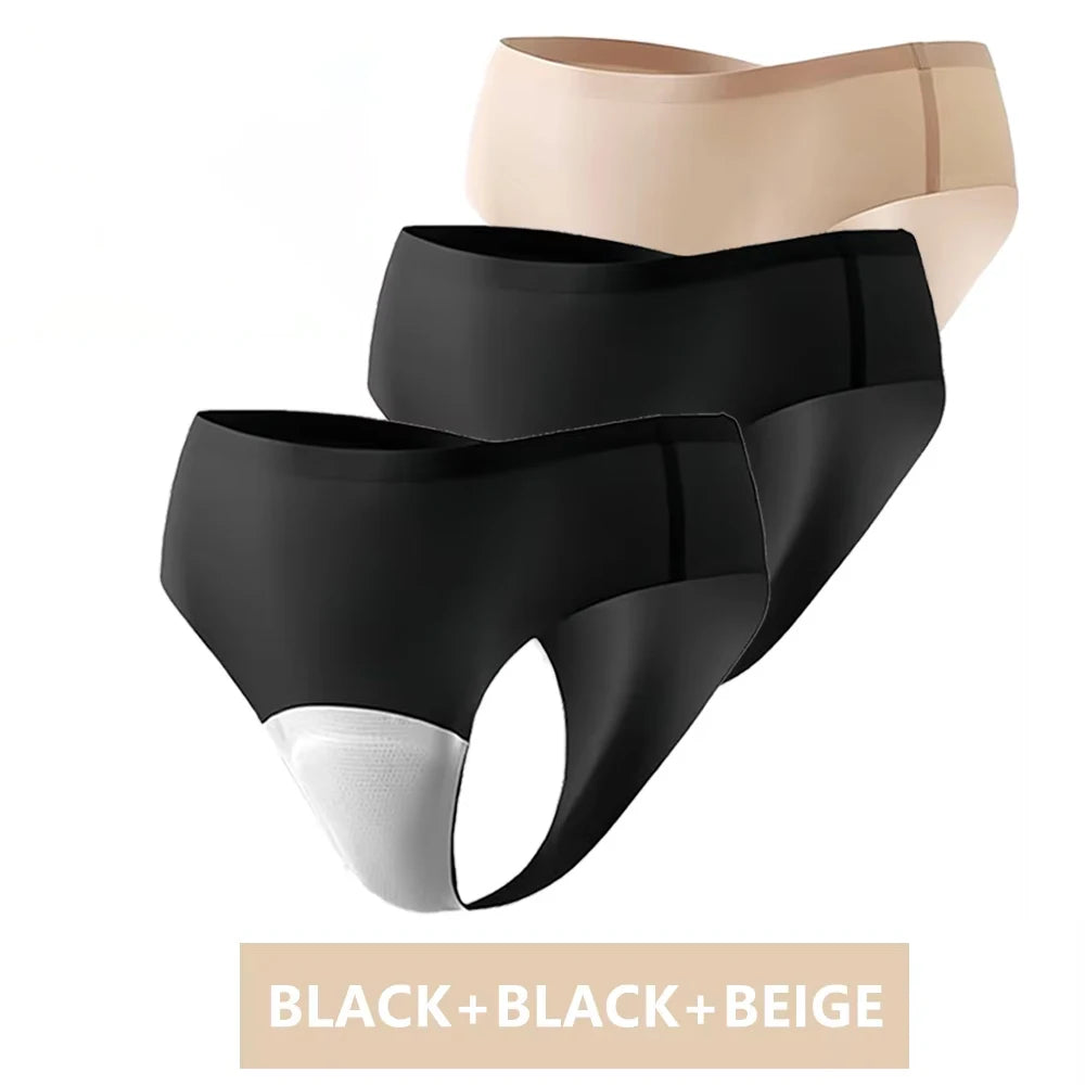 3-Pack Seamless Camel Toe Proof Thongs for Gym & Leggings Women's Seamless Thongs Babs BLACK BLACK BEIGE M PACK