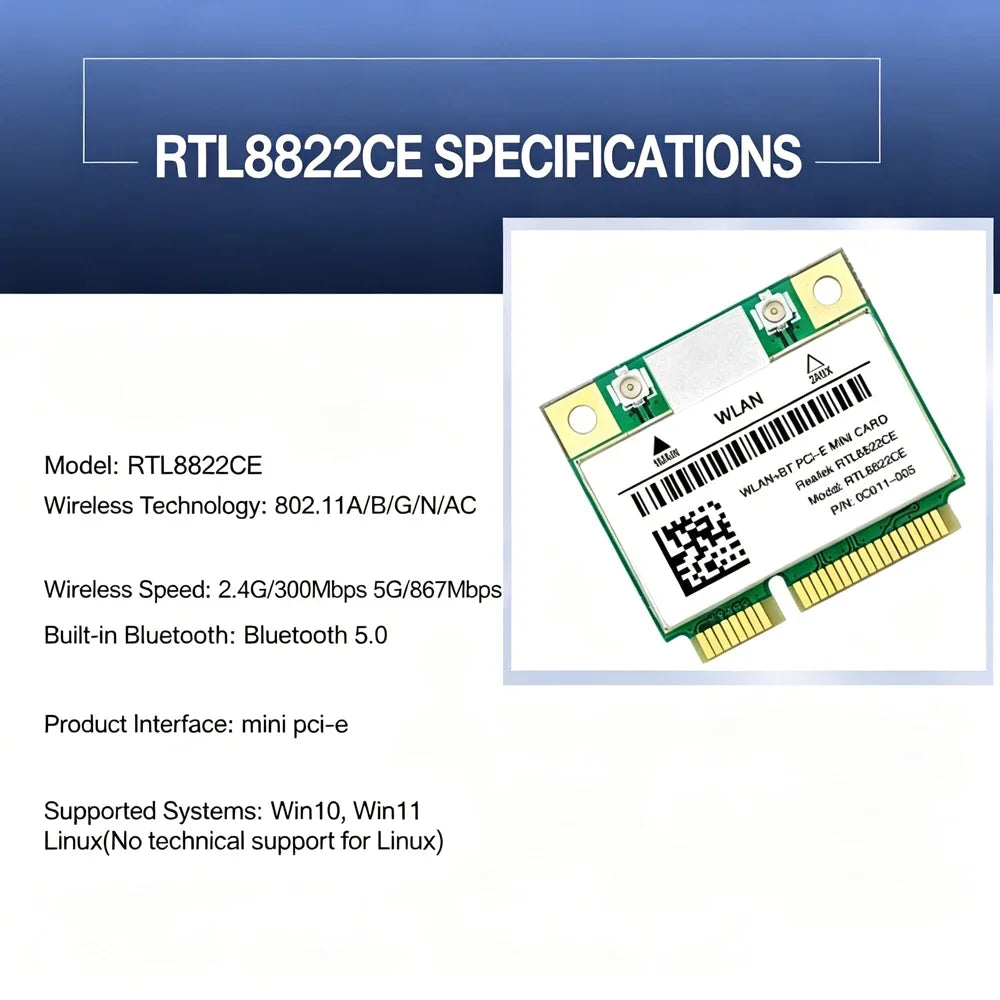 KEBIDUMEI RTL8822CE Mini PCI-E WiFi Card 1200Mbps Bluetooth 5.0 Mini PCI-E WiFi Card Babs