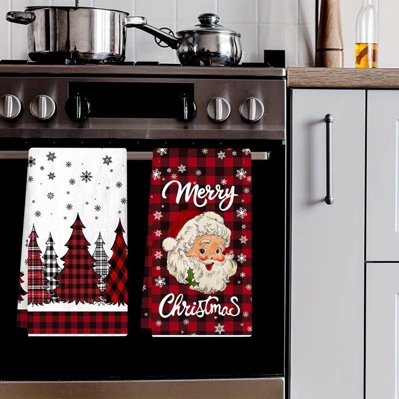 2pcs Christmas Kitchen Dish Towels – Santa Claus Holiday Gift Set Christmas Kitchen Towels Babs