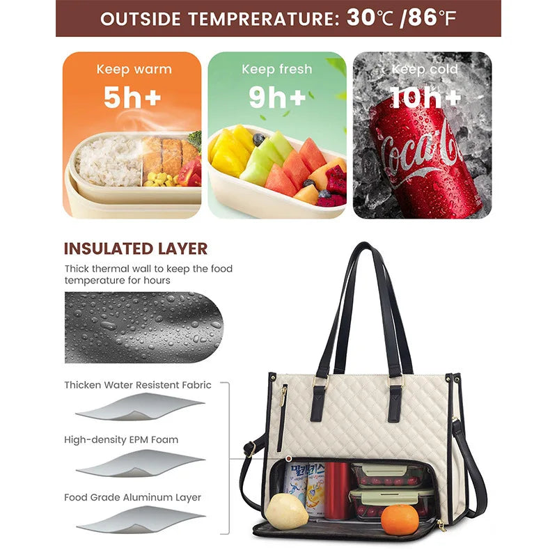 Women's Quilted Work Tote Bag with Lunch & Laptop Compartment Women's Work Tote Bag Babs