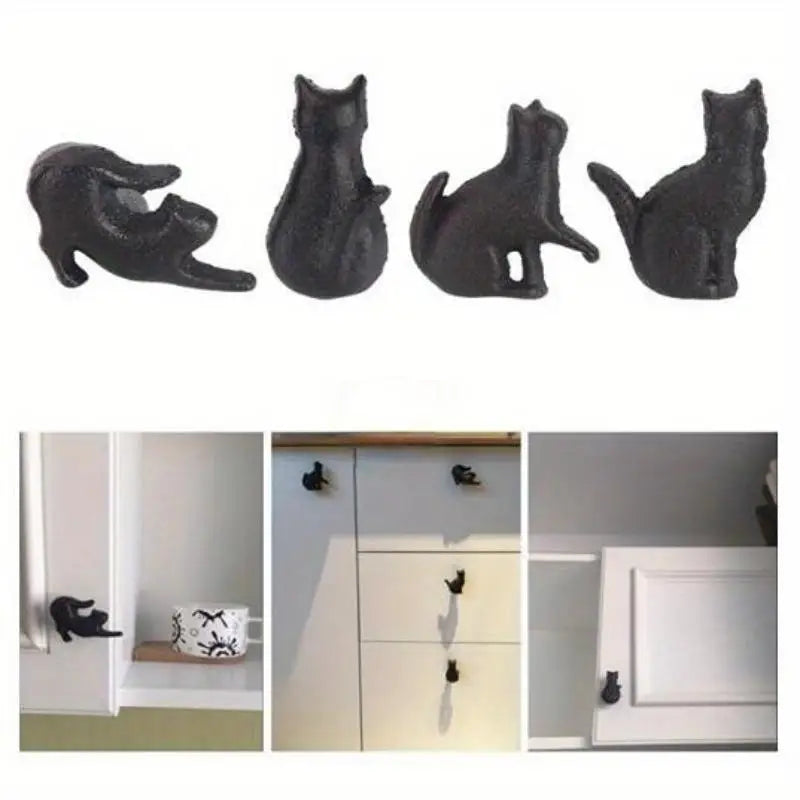 Cat Shaped Cast Iron Cabinet Knobs & Drawer Pulls – Matte Black Cabinet Knobs & Pulls Babs