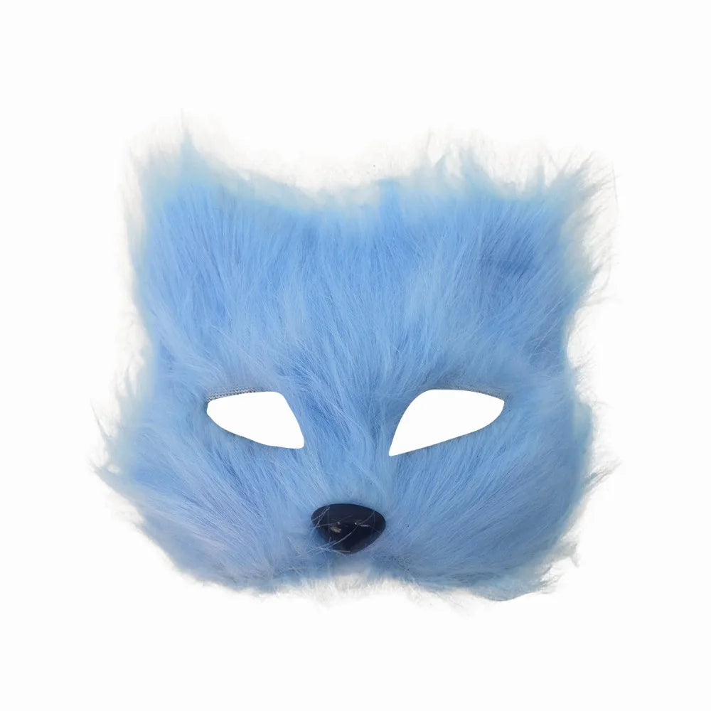 Realistic Plush Cat Half Face Mask – Halloween Costume Halloween Costume Mask Babs Blue