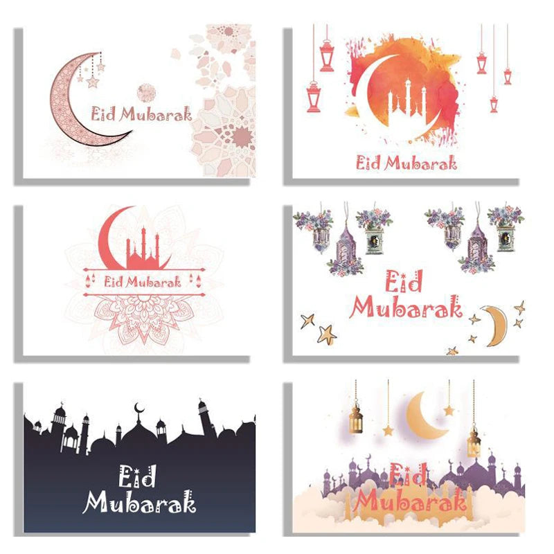 6pcs Eid Mubarak Greeting Cards with Envelopes – Ramadan Set Greeting Card Set Babs