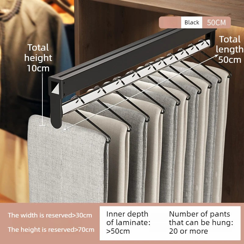 Sliding Rail Coat Rack – Retractable Metal Wardrobe Hanger Sliding Coat Rack Babs Black-50CM