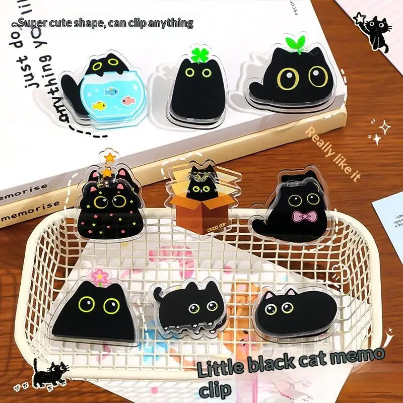 9-Piece Cute Black Cat Acrylic Paper Clips | Kawaii Stationery Acrylic Paper Clips Babs