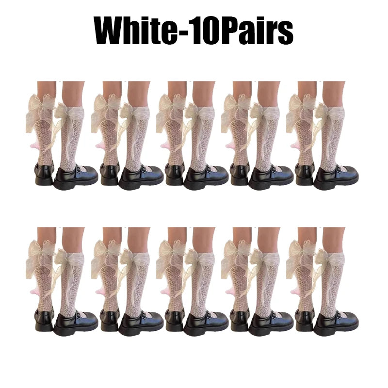 Girls Lace Bowknot Knee High Stockings – Princess Socks Girls Knee High Socks Babs White 10Pairs 3XS