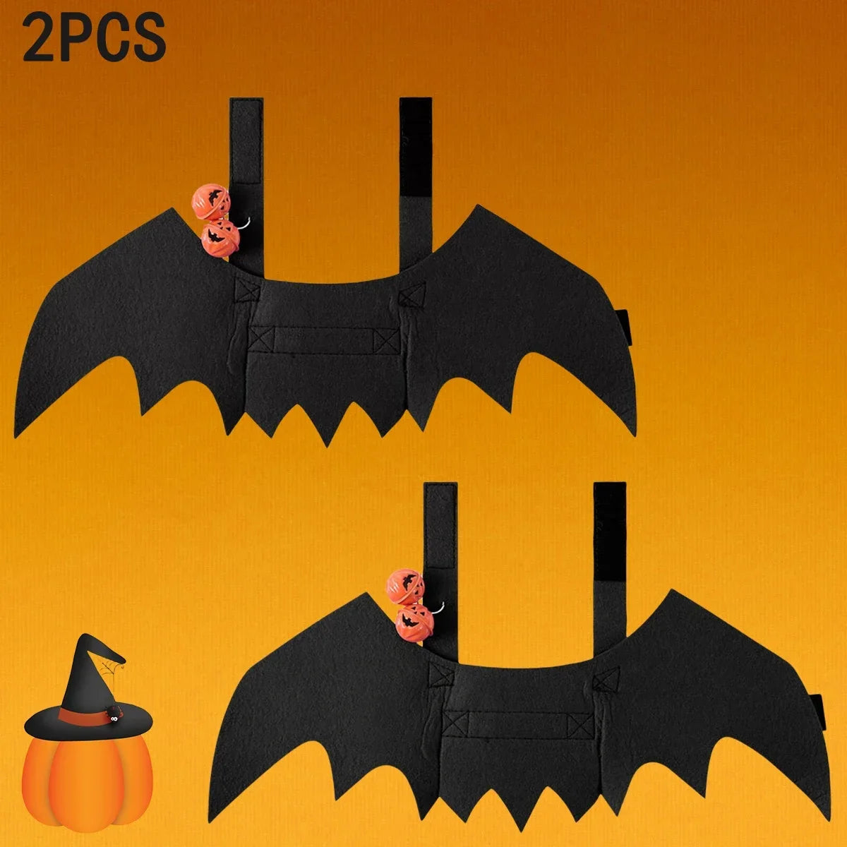 Pet Bat Wings Halloween Costume for Cats & Dogs | Adjustable Pet Halloween Costume Babs Black-2PCS L