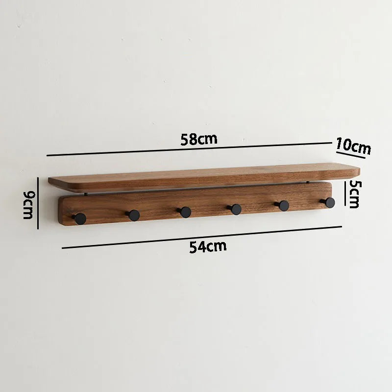 Wall Mounted Solid Wood Coat Rack with Shelf & 4 Hooks Wall Mounted Coat Rack Babs Walnut 6 Hook
