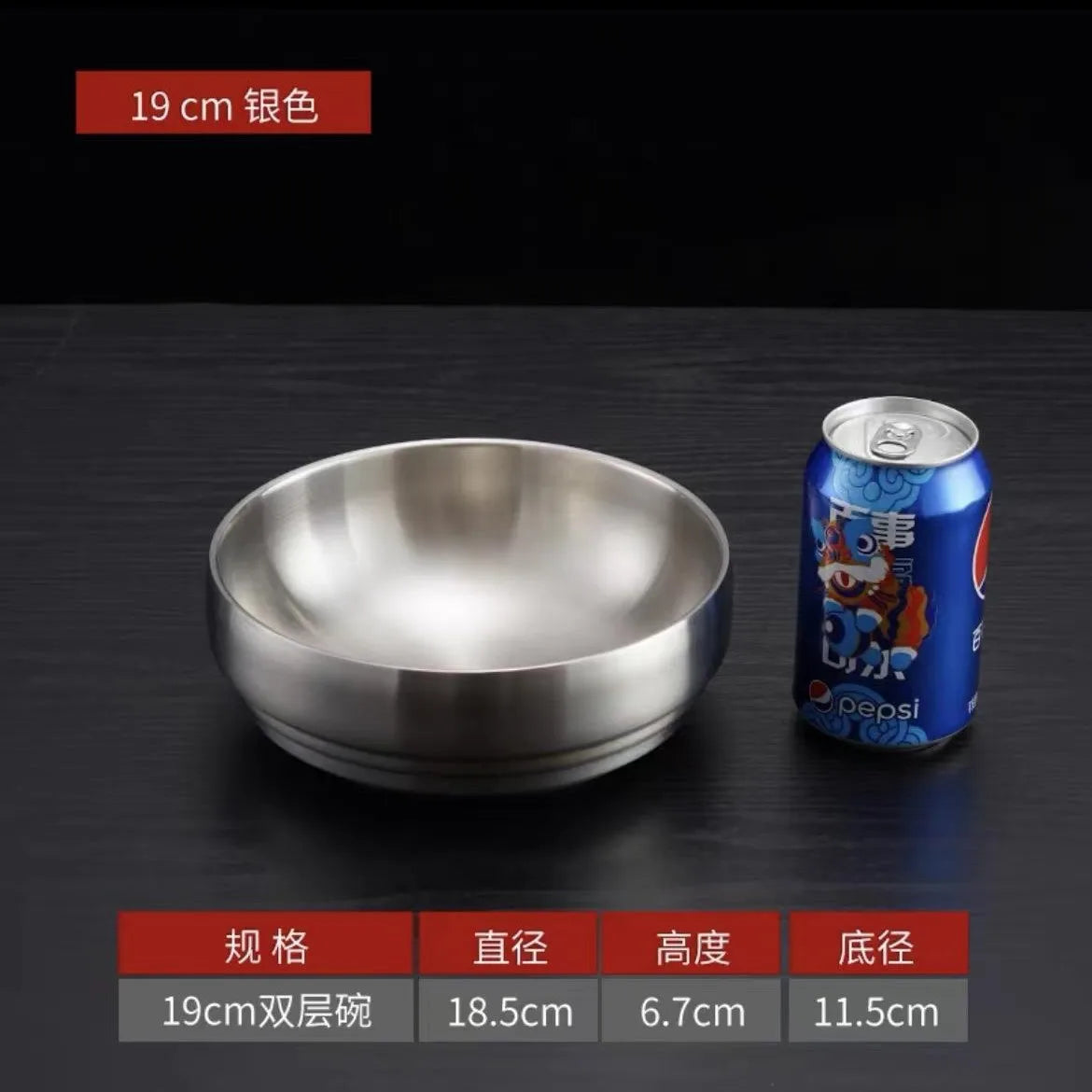 304 Stainless Steel Double Layer Korean Ramen & Salad Bowl Stainless Steel Bowl Babs Silver-2