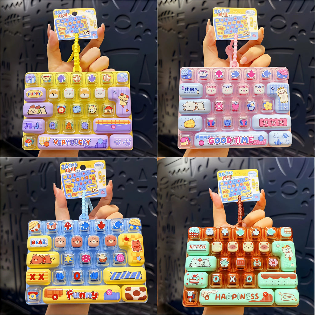 26-Key Fidget Keyboard Keycap Keychain – Cartoon Bag Charm Fidget Keychain Toy Babs