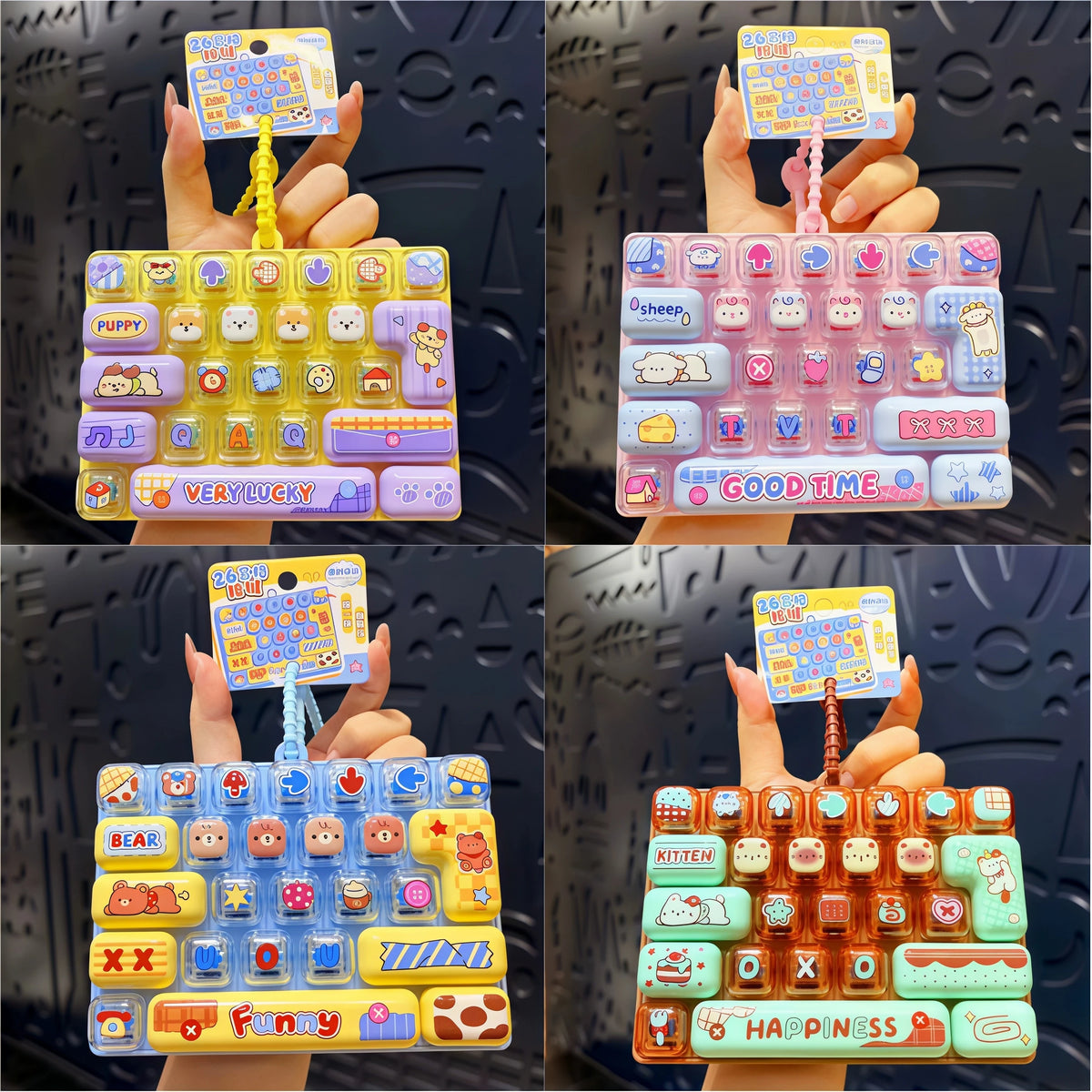 26-Key Fidget Keyboard Keycap Keychain – Cartoon Bag Charm Fidget Keychain Toy Babs