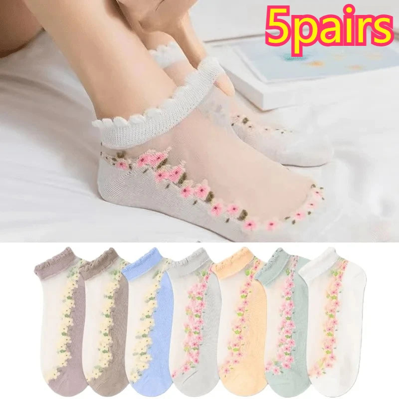 10-Pack Sheer Floral Ankle Socks – Ruffle Mesh for Women Ankle Socks Babs 10pcs One Size