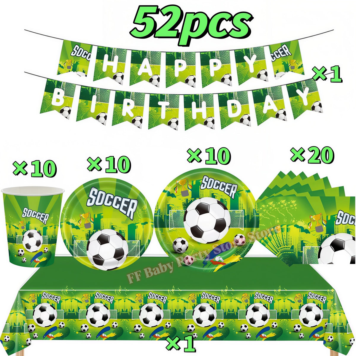 Soccer Football Birthday Party Decorations – Balloons, Plates & Cups Party Decoration Kit Babs 52pcs