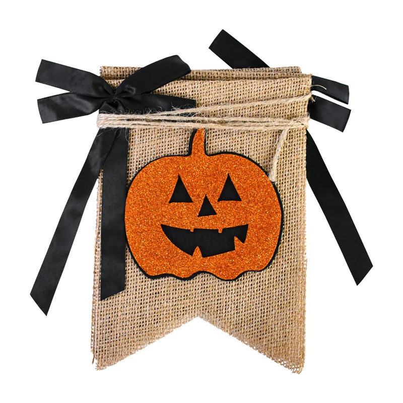 Halloween Burlap BOO Pumpkin Banner – Rustic Bunting Garland Halloween Bunting Banner Babs