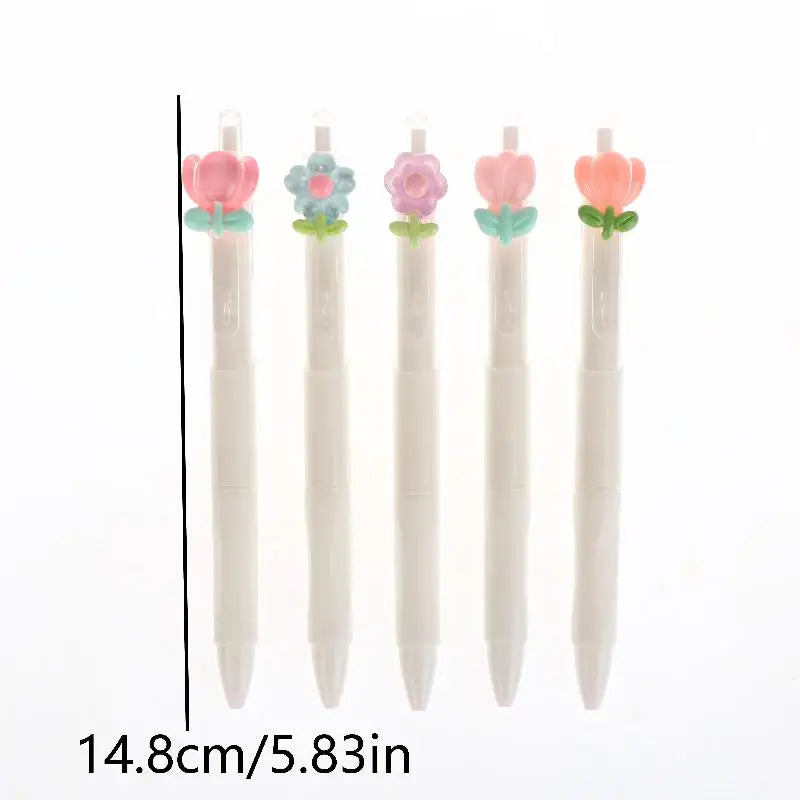 Tulip Flower Ballpoint Pens 0.5mm Black Ink | 5 or 10 Pack Ballpoint Pen Set Babs 5Pcs
